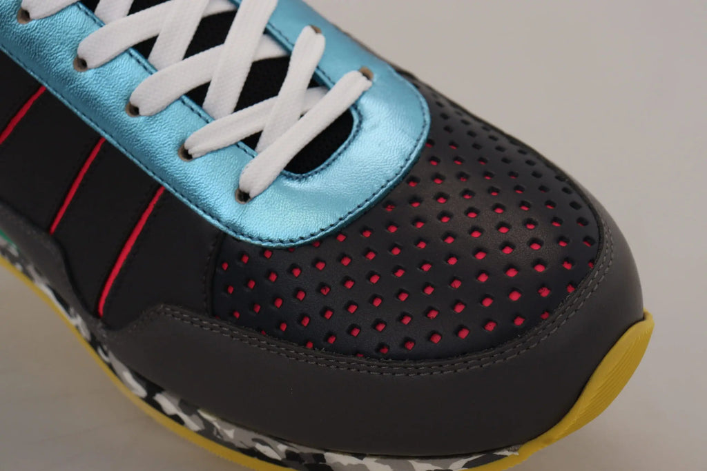 Chaussures sneakers basses sport multicolores dolce & gabbana avec bout métallique teal noir perforé et semelle jaune