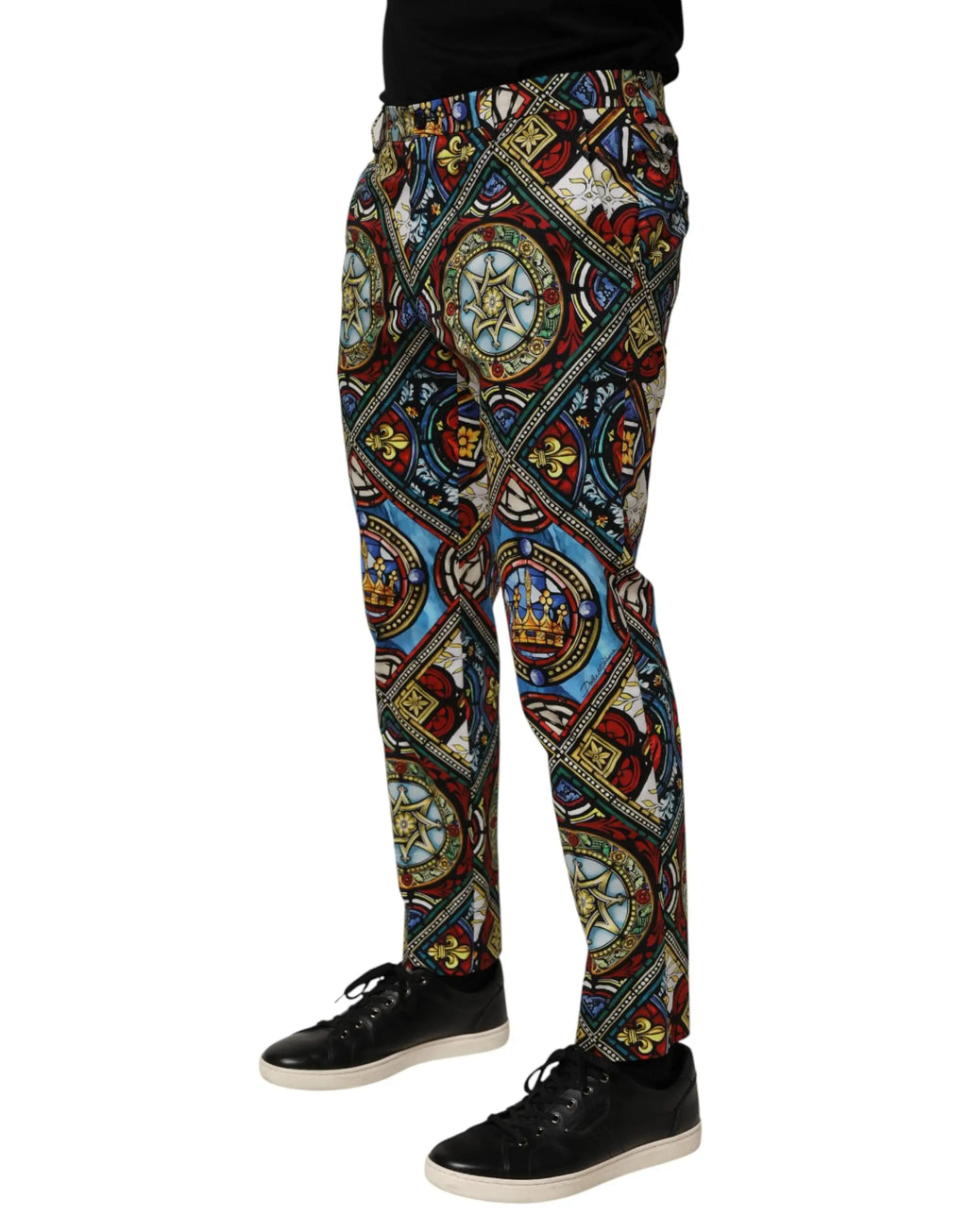 Pantalon homme dolce & gabbana slim à motif vitrail multicolore en rouge bleu or et vert