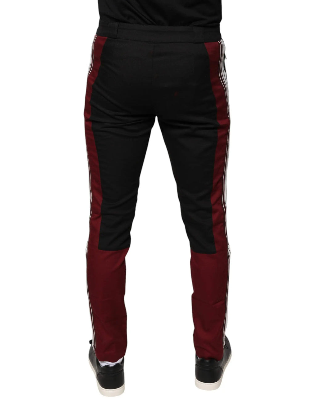 Pantalon athlétique noir et marron dolce & gabbana en coton avec bandes blanches rayées sur les côtés