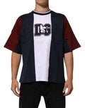 T-shirt dolce & gabbana homme rayé multicolore en coton avec panneau central blanc et logo dg brodé