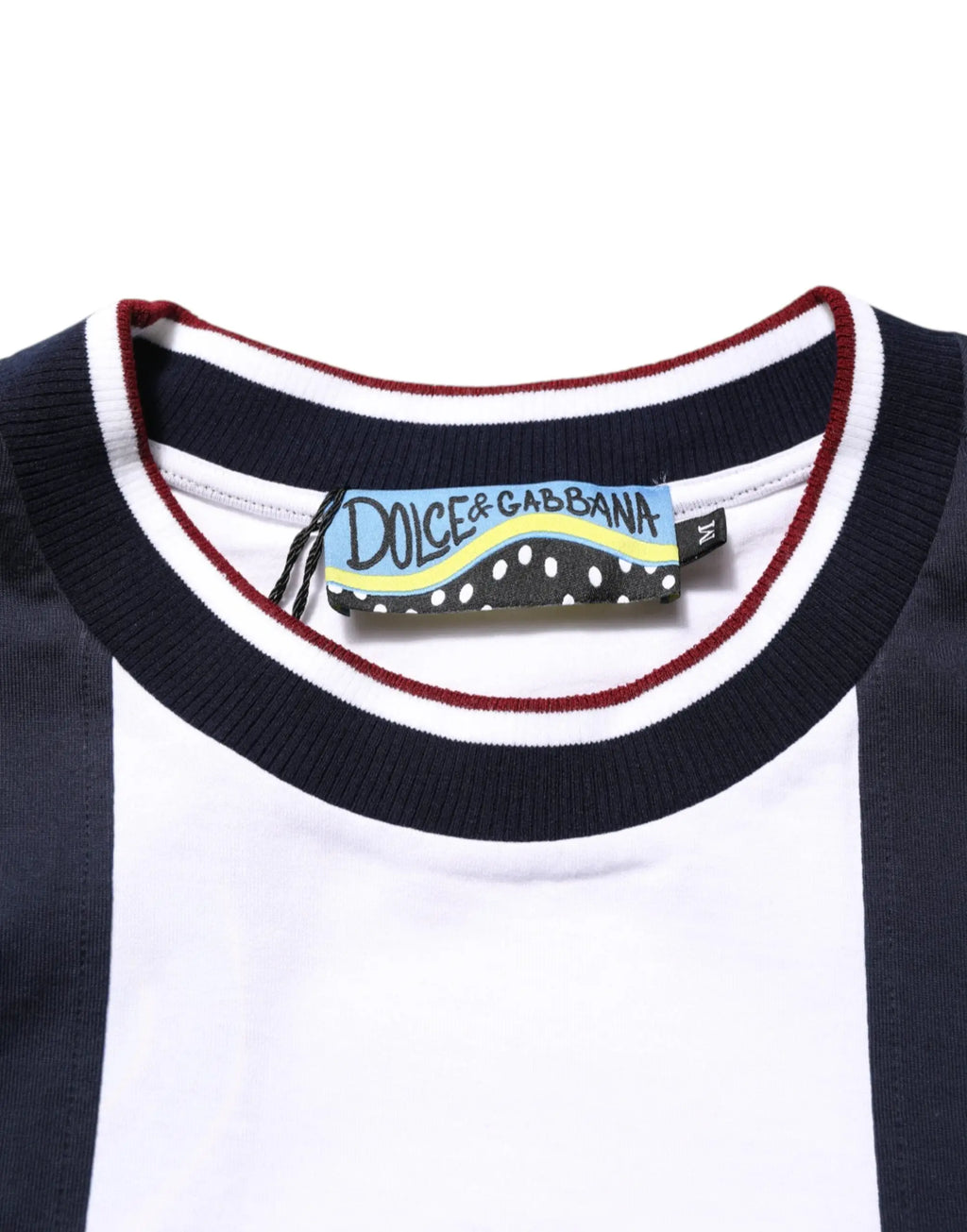 Dolce & gabbana t-shirt homme en coton multicolore rayé bleu marine blanc avec col côtelé bordé de rouge