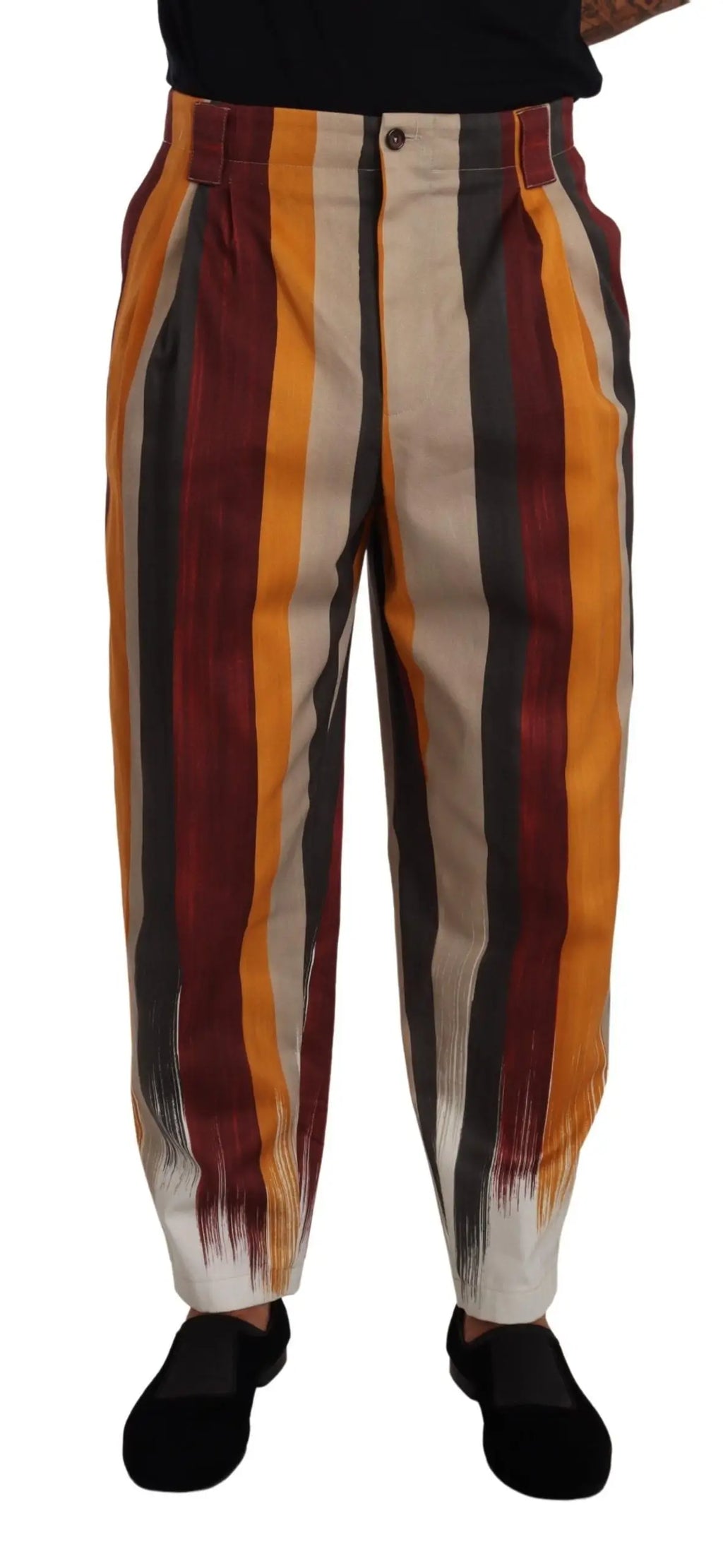 Pantalon tapered Dolce & Gabbana en coton avec larges rayures verticales multicolores maroon jaune moutarde gris charbon et beige