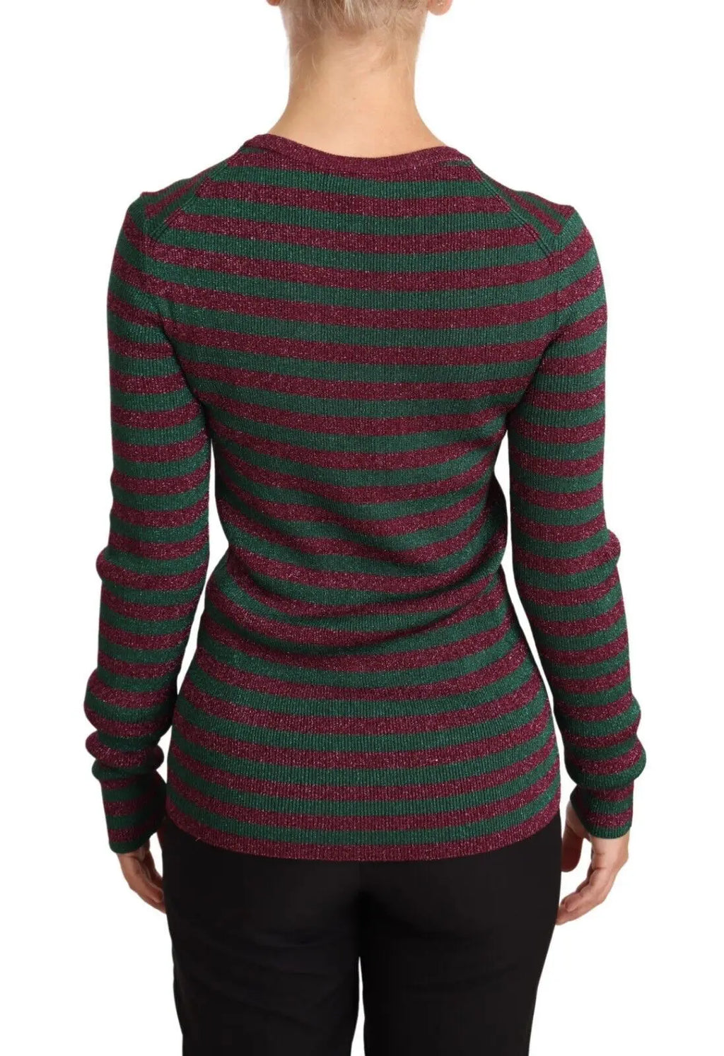 Pull en maille dolce & gabbana multicolore à rayures horizontales vert foncé et bordeaux scintillant manches longues