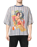 T-shirt dolce & gabbana en lin multicolore à rayures avec graphique vintage plage et femme pin-up en chaise rayée