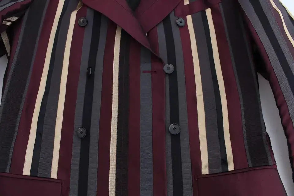 Veste croisée dolce & gabbana rayée multicolore en bordeaux noir et crème pour costume 3 pièces slim fit
