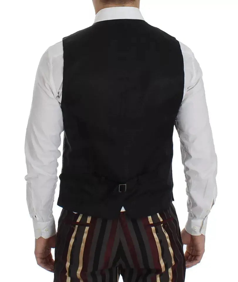 Dos de gilet formel noir dolce & gabbana en tissu texturé avec boucle argentée pour costume slim fit multicolore