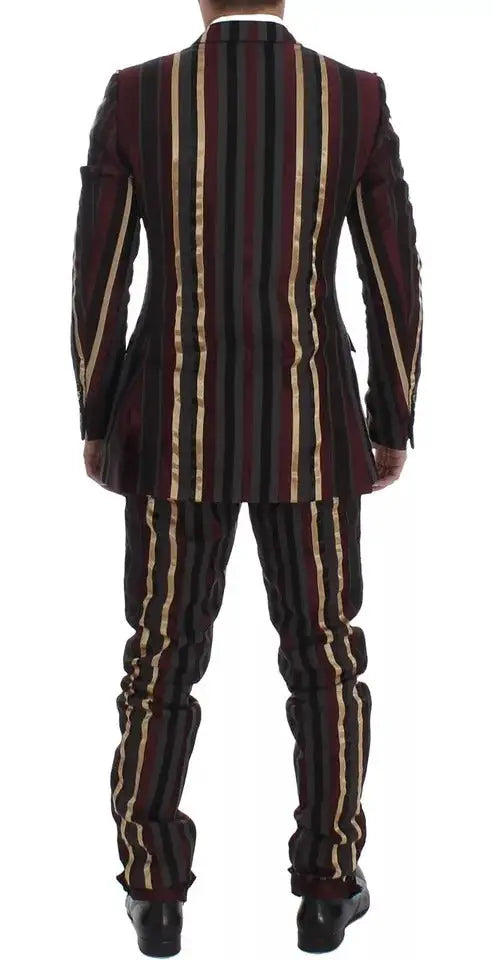 Dolce & gabbana costume trois pièces slim fit à rayures verticales multicolores en bordeaux, noir et or métallique