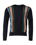Pull-over dolce & gabbana en maille bleu marine avec rayures verticales couleur sable, vert sarcelle et bleu clair
