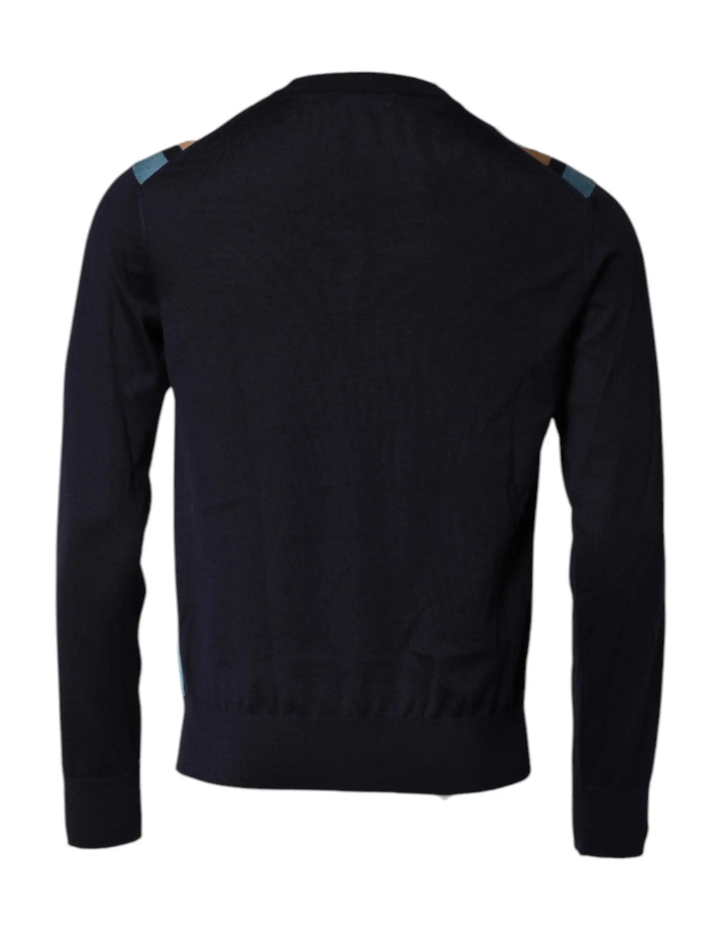 Pull multicolore dolce gabbana en maille noire avec épaules contrastantes bleu clair et beige