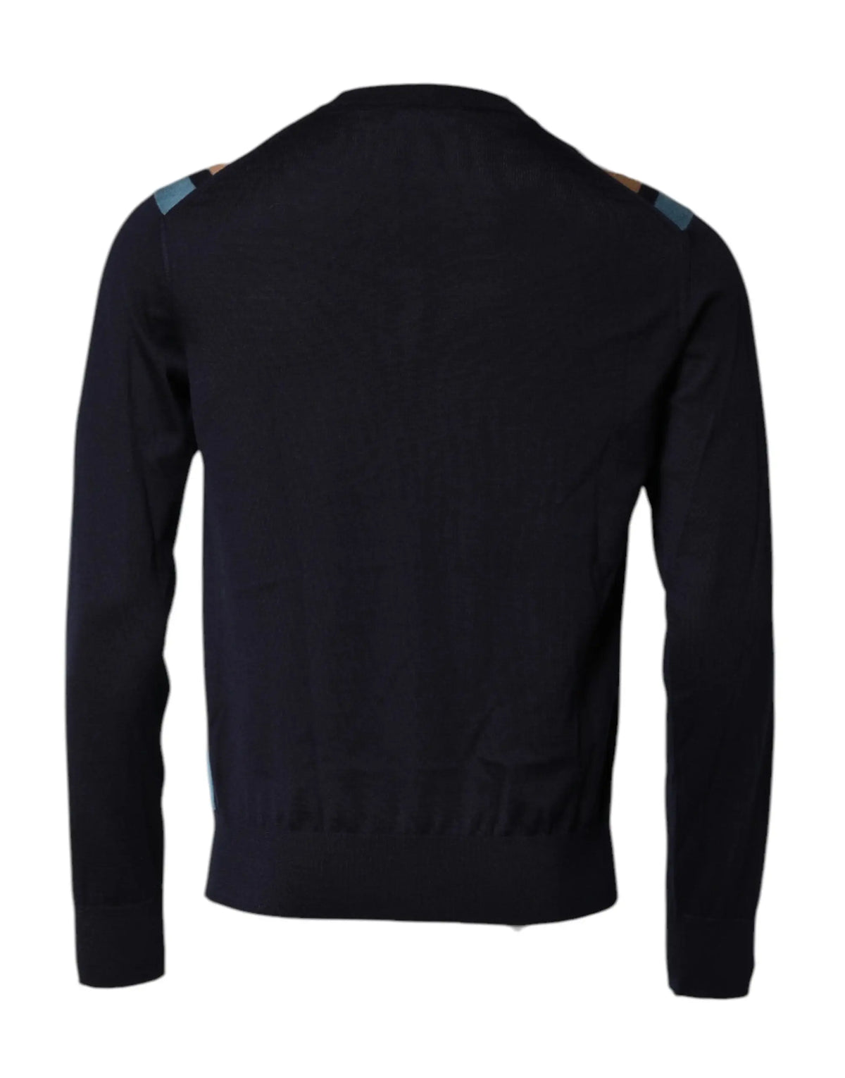 Pull multicolore dolce gabbana en maille noire avec épaules contrastantes bleu clair et beige