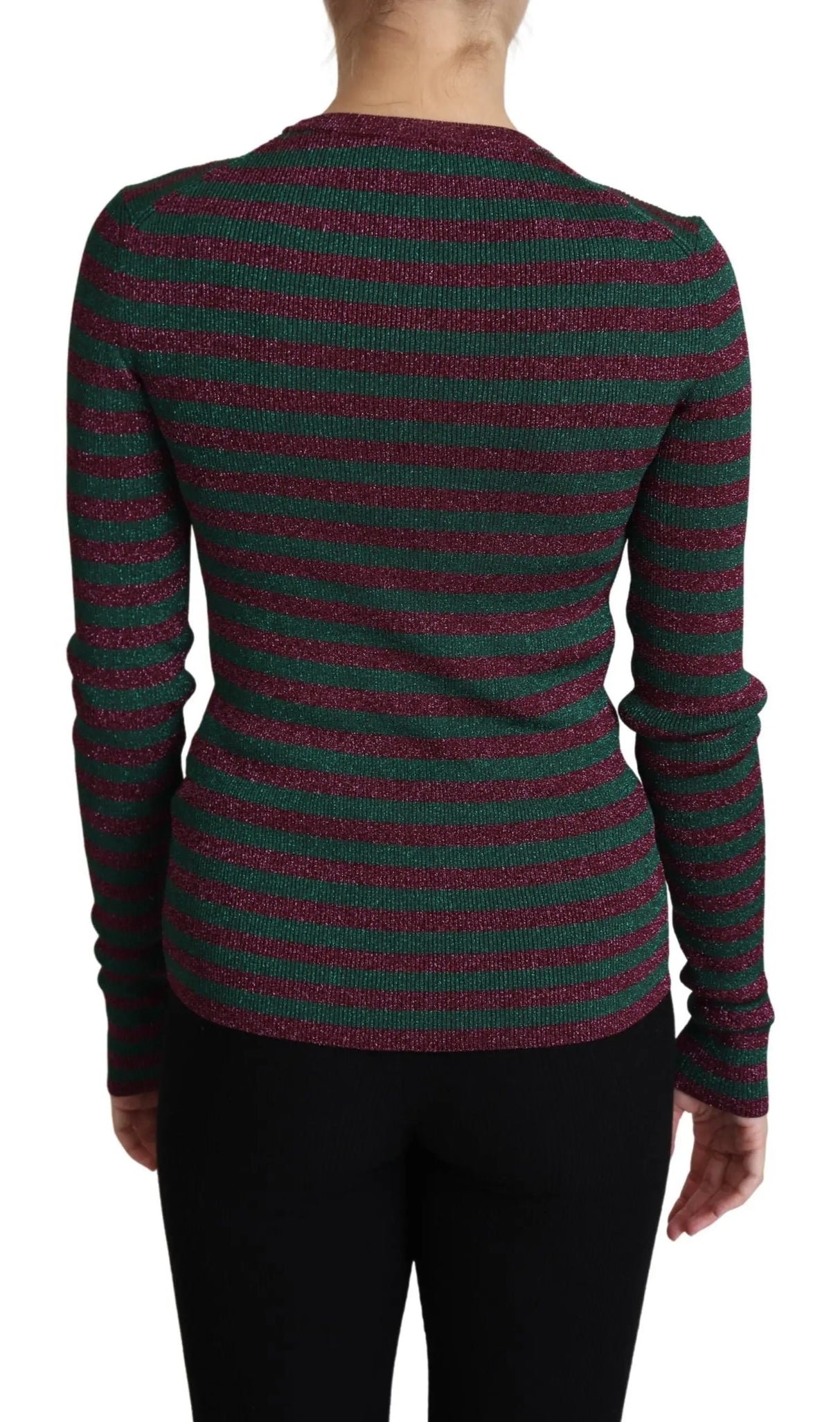 Pull à col rond dolce & gabbana à rayures multicolores vert foncé et bordeaux en maille texturée manches longues