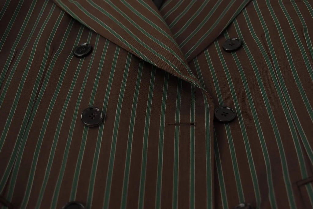 Blazer croisé dolce & gabbana à rayures marron et vert avec boutons foncés et fines rayures verticales