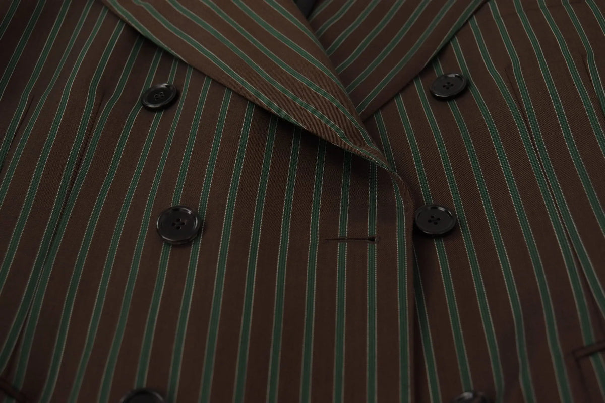 Blazer croisé dolce & gabbana à rayures marron et vert avec boutons foncés et fines rayures verticales