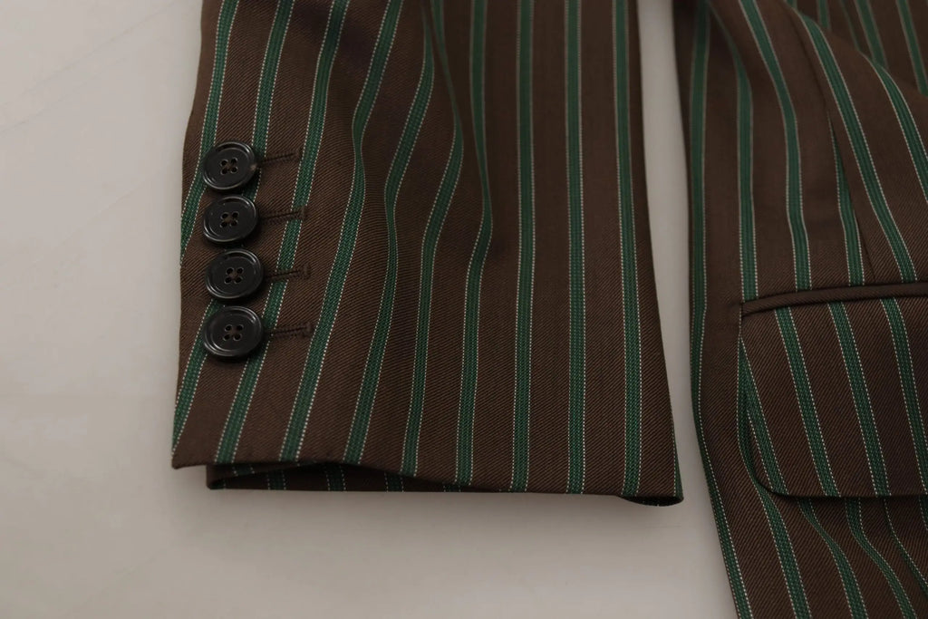 Veste blazer double boutonnage dolce gabbana marron à fines rayures vertes et boutons noirs