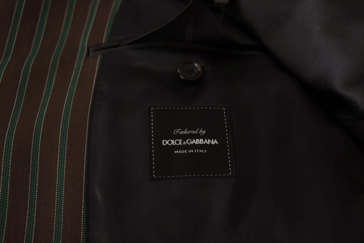 Étiquette noire dolce & gabbana avec bordure blanche et texte brodé sur blazer croisé multicolore à rayures