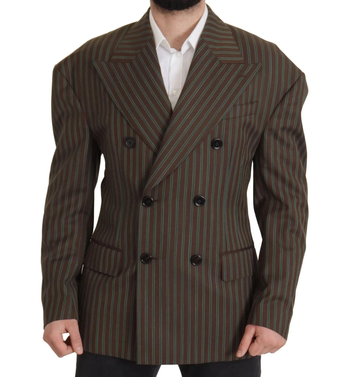 Blazer double boutonnage à rayures multicolores dolce & gabbana en laine marron à fines rayures avec boutons noirs