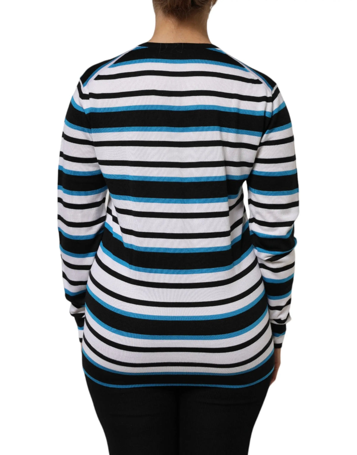 Dolce & gabbana pull à manches longues rayé multicolore noir blanc bleu clair col en v en coton