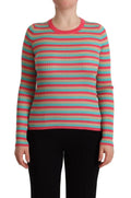 Pull multicolore à col rond en soie dolce & gabbana avec rayures horizontales corail mint et beige manches longues