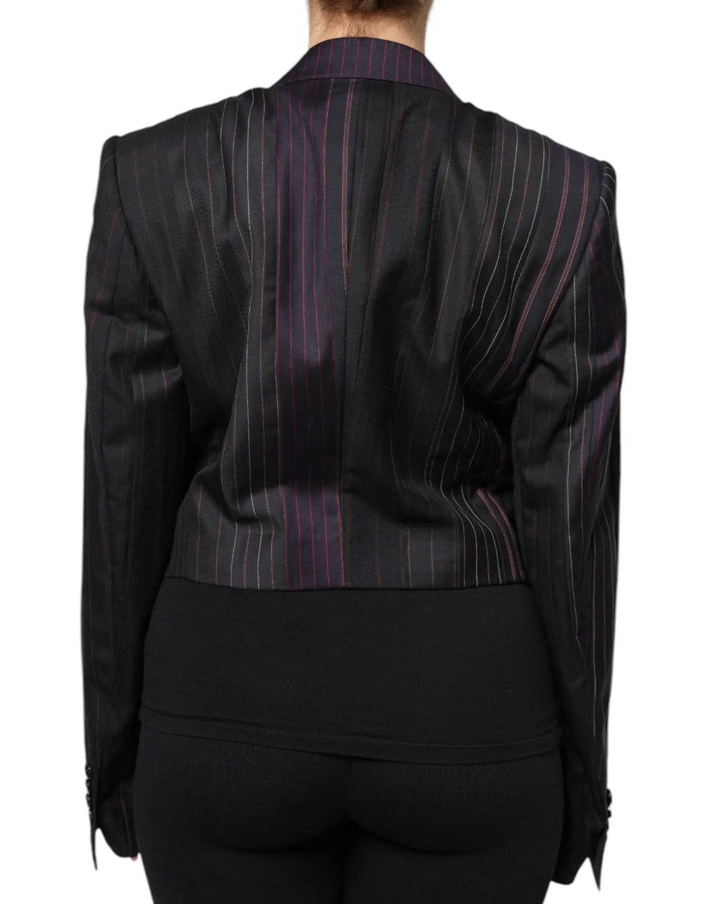 Blazer noir à fines rayures violettes et blanches en tissu satin doux dolce & gabbana multicolore en laine court