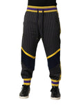 Joggers dolce & gabbana en laine noire à fines rayures avec accents jaunes et violets sur la taille et les côtés