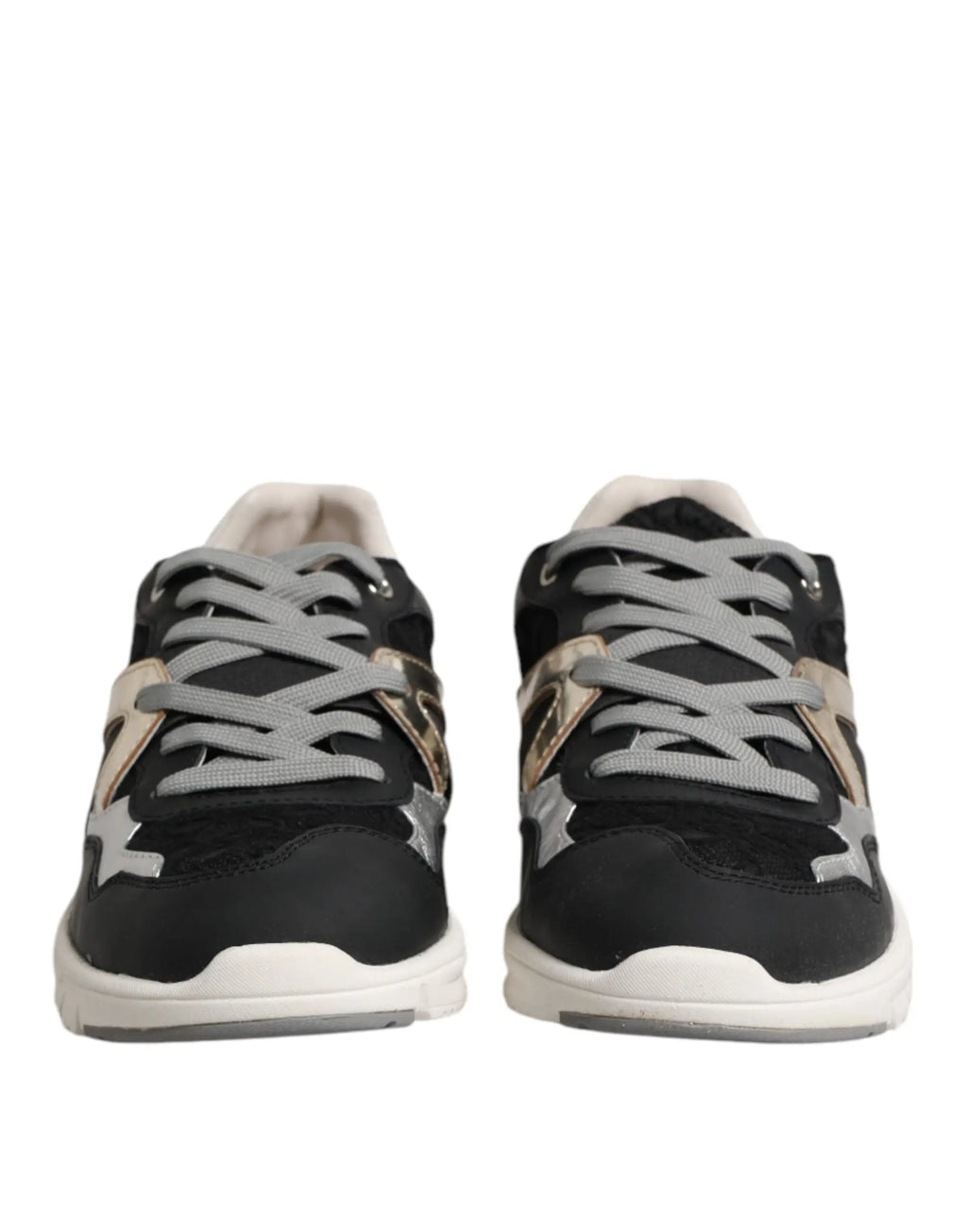 Baskets homme dolce & gabbana multicolores en daim noir avec étoiles argentées et lacets gris, semelle blanche en caoutchouc