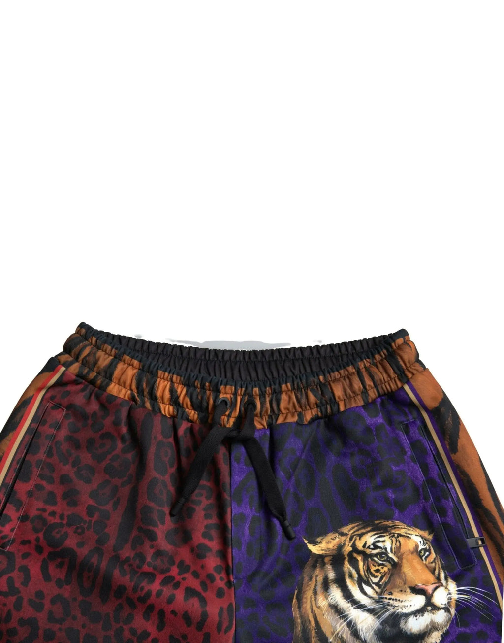 Bermuda dolce & gabbana multicolore pour homme avec imprimé tigre détaillé et joggeurs léopard violet et marron