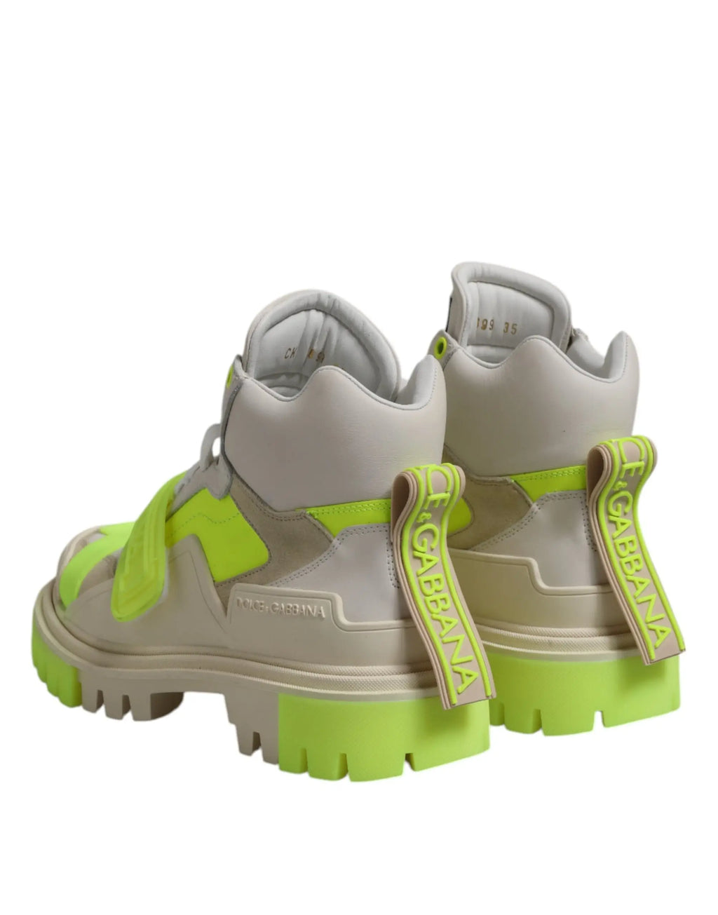 Baskets montantes dolce & gabbana multicolores lime vert et beige avec accents néon pour trekking