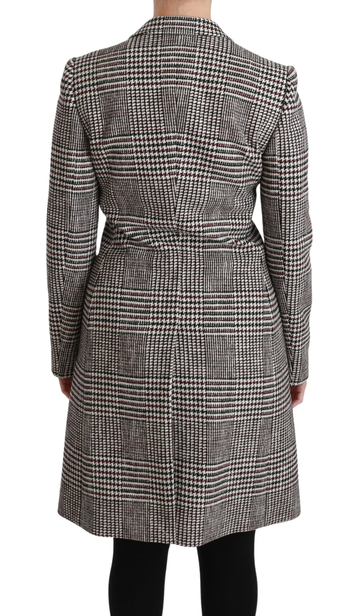 Dolce & Gabbana trench long noir et blanc en laine à motif pied-de-poule avec ceinture à la taille
