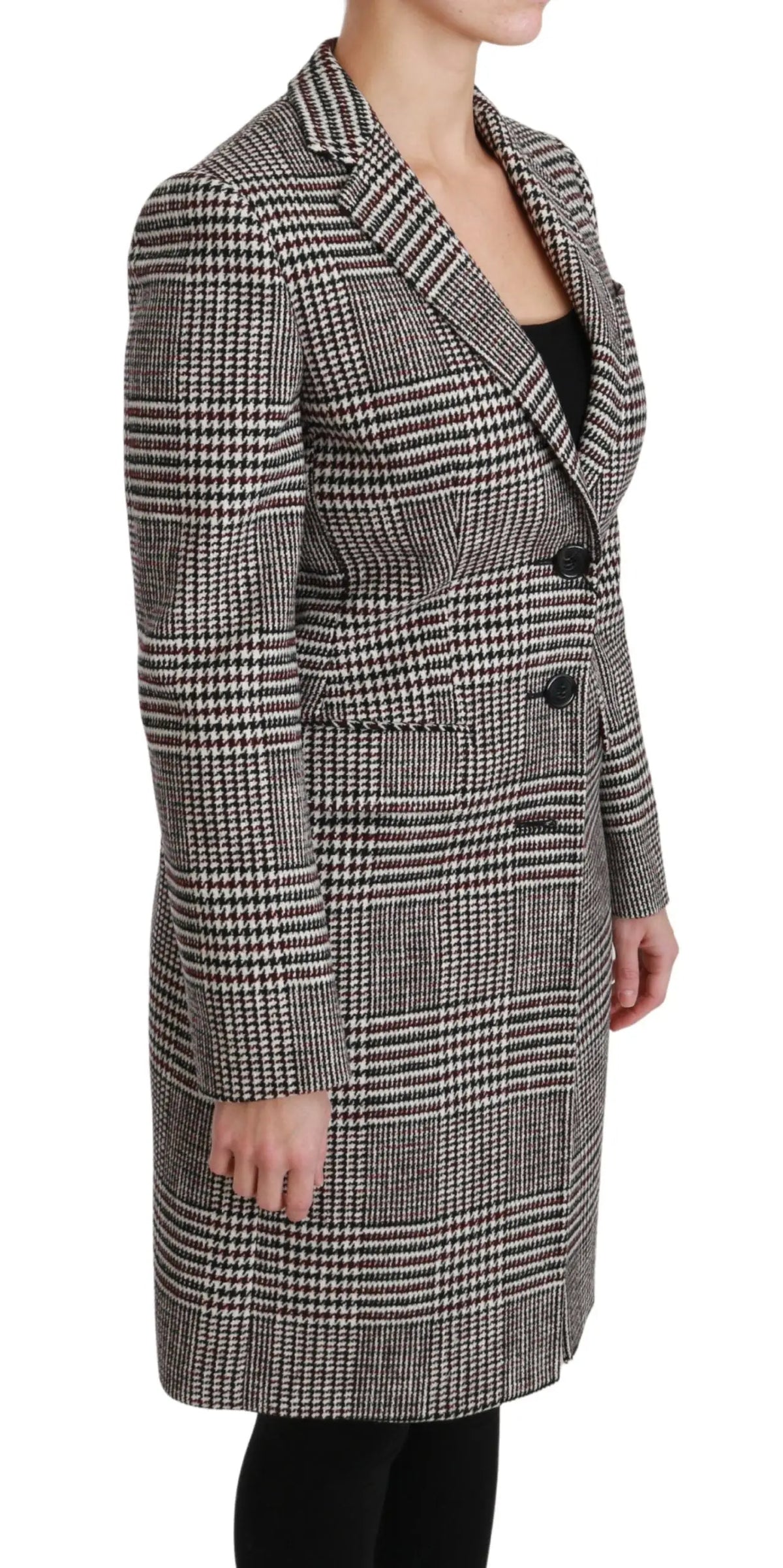 Manteau dolce & gabbana en laine à motif pied-de-poule noir et blanc à double boutonnage longueur genou