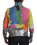 Vibrant dolce & gabbana multicolor turtleneck pullover mohair sweater with sequined hem and abstract paint-splatter design
