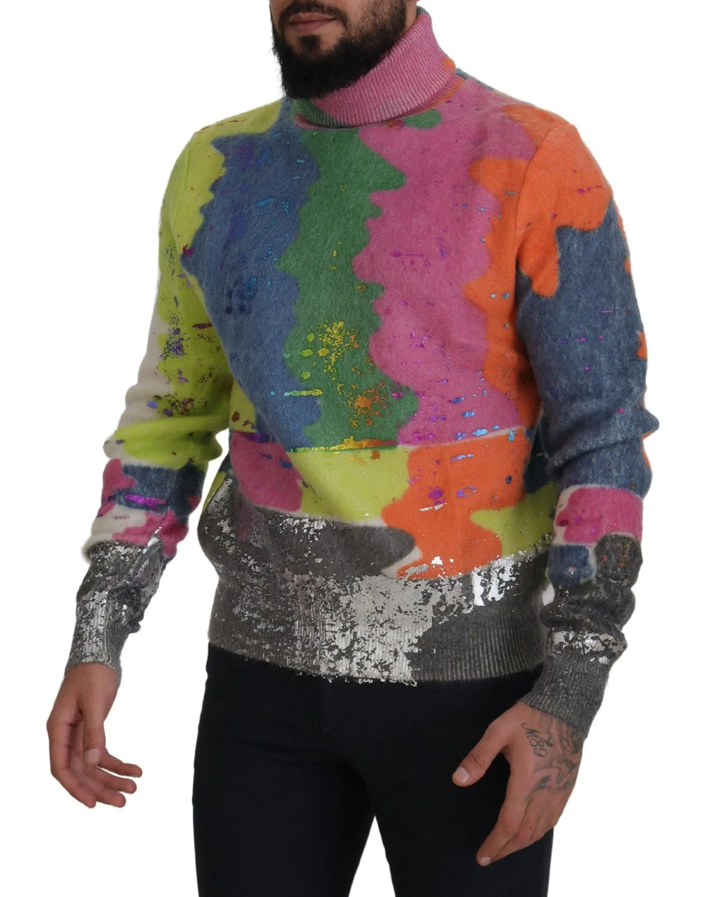 Pull à col roulé multicolore dolce gabbana en mohair avec finitions à sequins et col haut