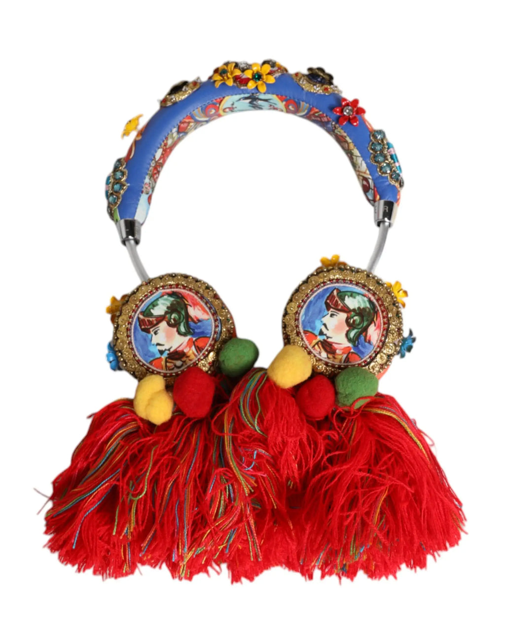 Sac à franges rouge vif dolce & gabbana avec poignée à motif floral bleu et ornements circulaires sur le devant