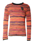 Dolce gabbana pull en laine avec rayures multicolores et logo brodé sur la poitrine col et poignets noirs côtelés