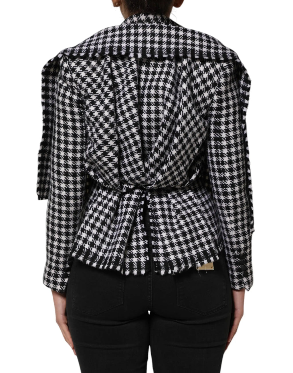 Dolce & Gabbana veste en laine multicolore à motif monochrome noir et blanc pied-de-poule cintrée taille peplum