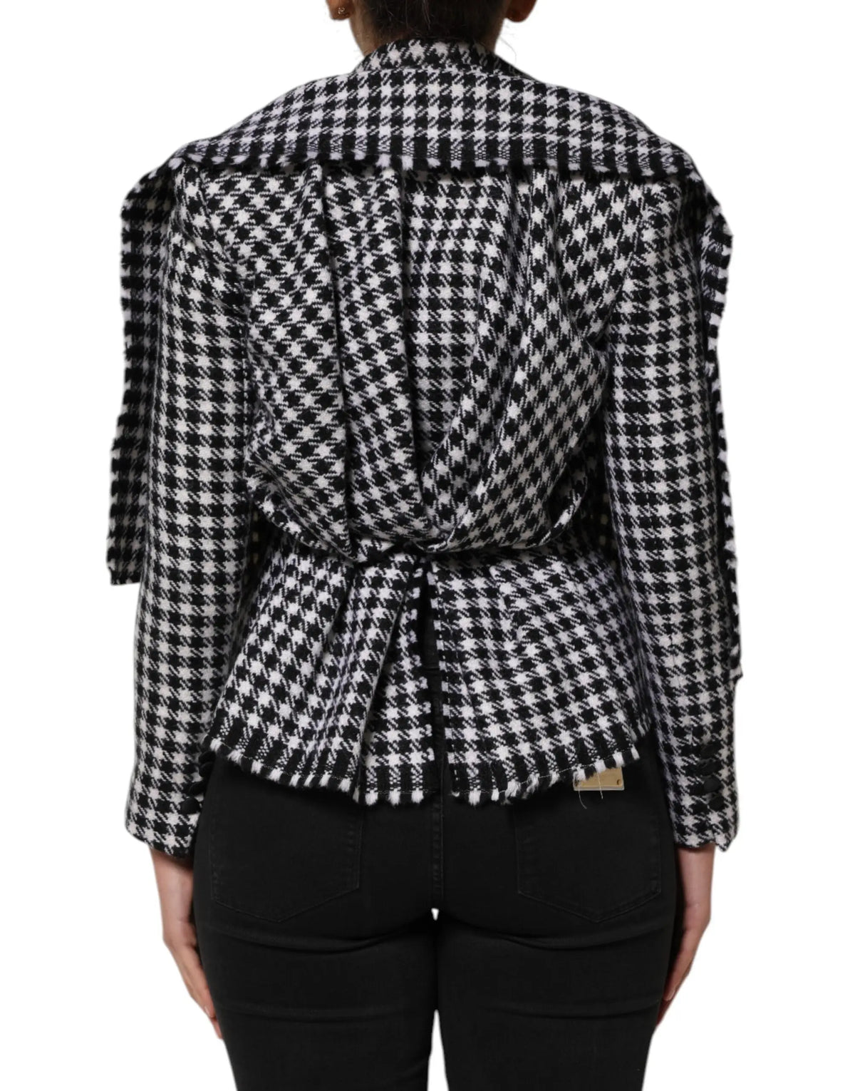 Dolce & Gabbana veste en laine multicolore à motif monochrome noir et blanc pied-de-poule cintrée taille peplum