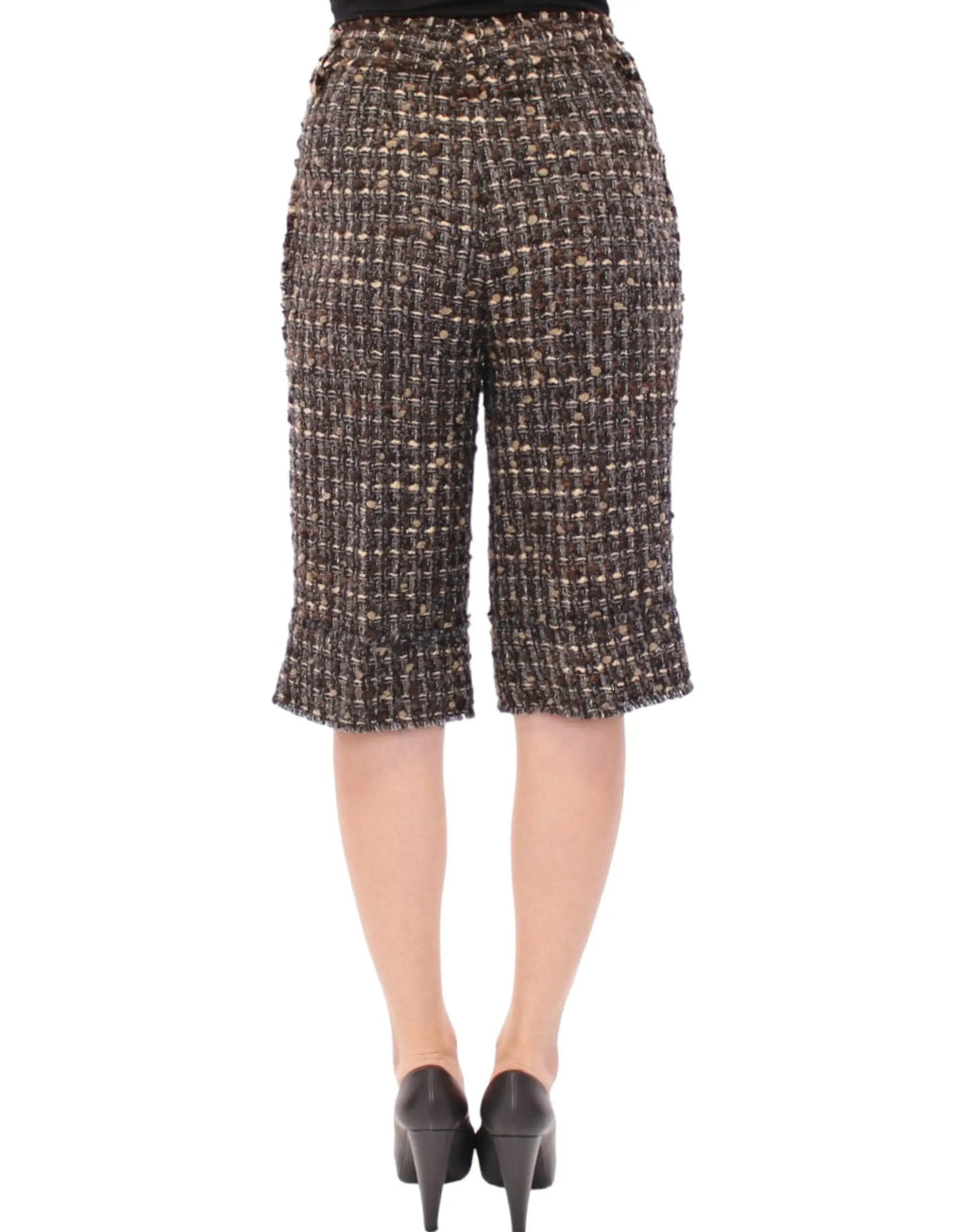 Culottes en tweed marron et beige avec motif tissé multicolore en laine dolce gabbana
