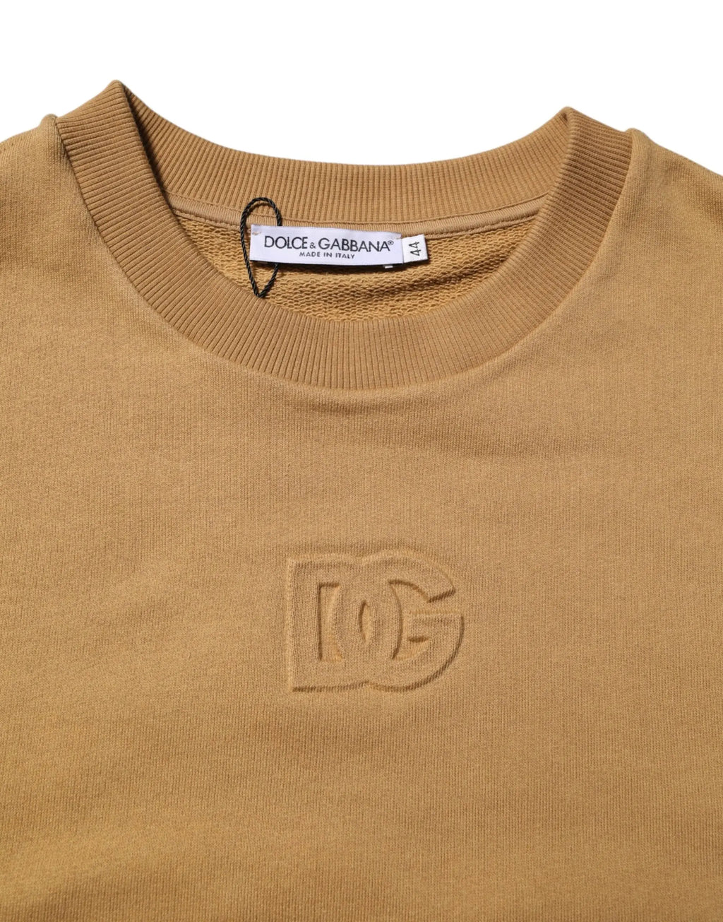 Sweatshirt dolce & gabbana col rond en coton moutarde avec logo dg brodé subtil sur la poitrine
