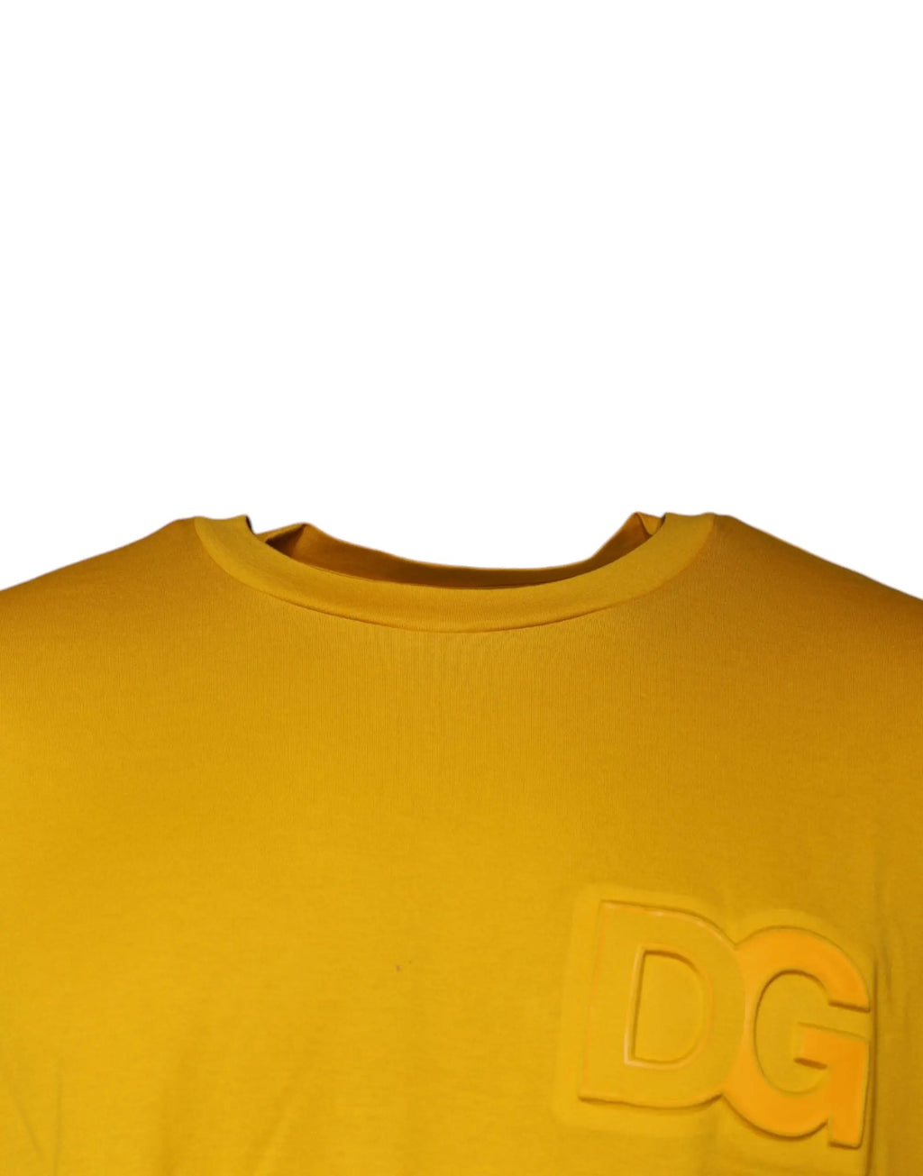 T-shirt dolce & gabbana moutarde avec logo embossé brodé en jaune de style crew neck en coton