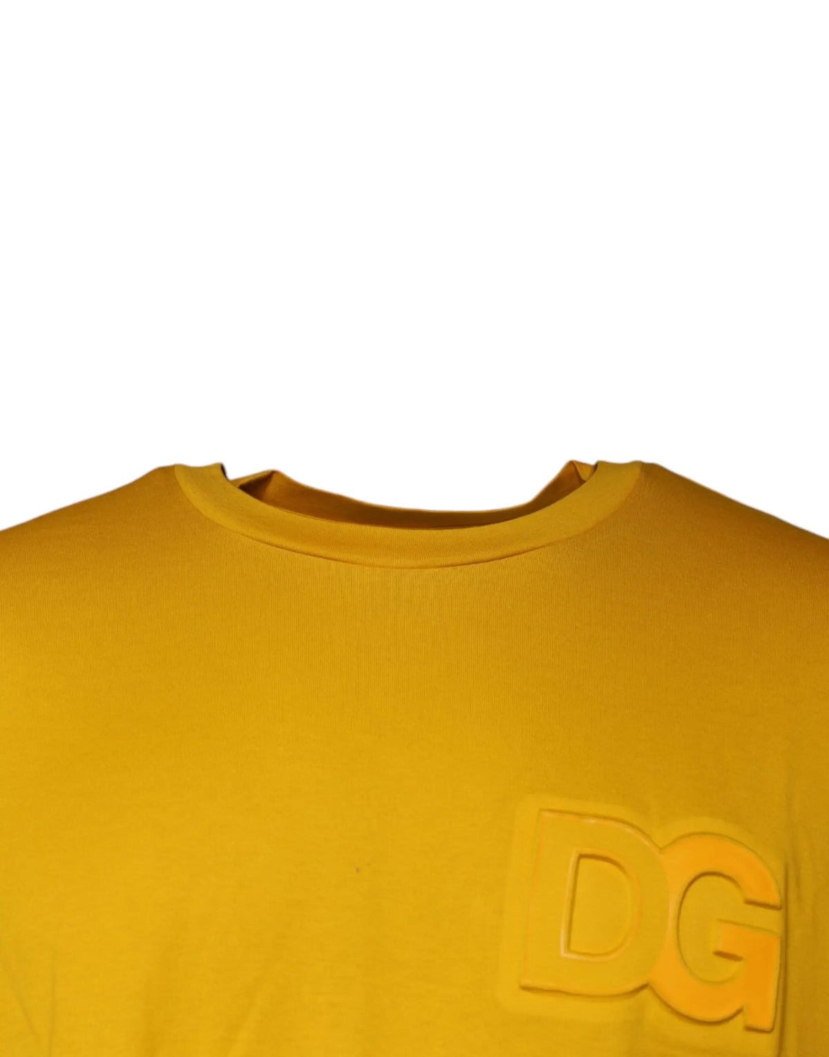 T-shirt dolce & gabbana moutarde avec logo embossé brodé en jaune de style crew neck en coton