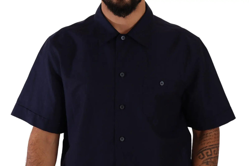 Dolce & gabbana chemise bleu marine à manches courtes avec col et poche poitrine en tissu léger