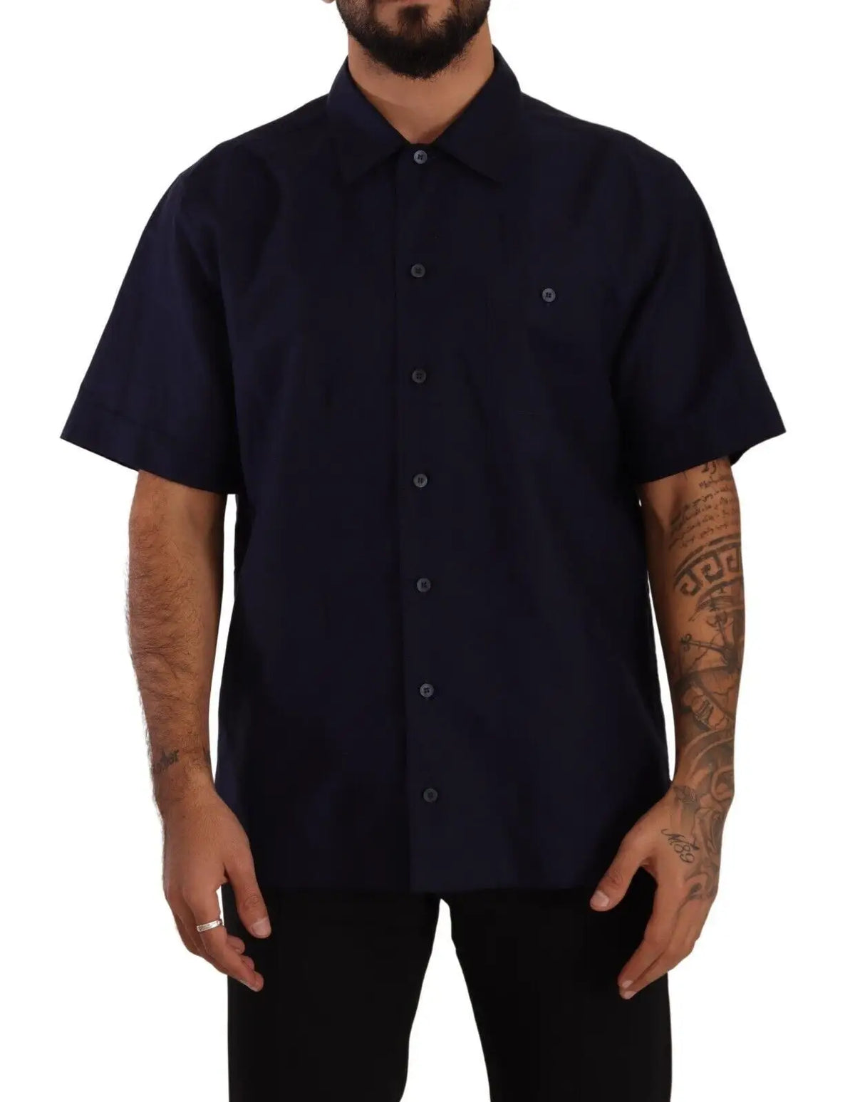 Chemise dolce & gabbana bleu marine à manches courtes avec col classique et poche poitrine subtile