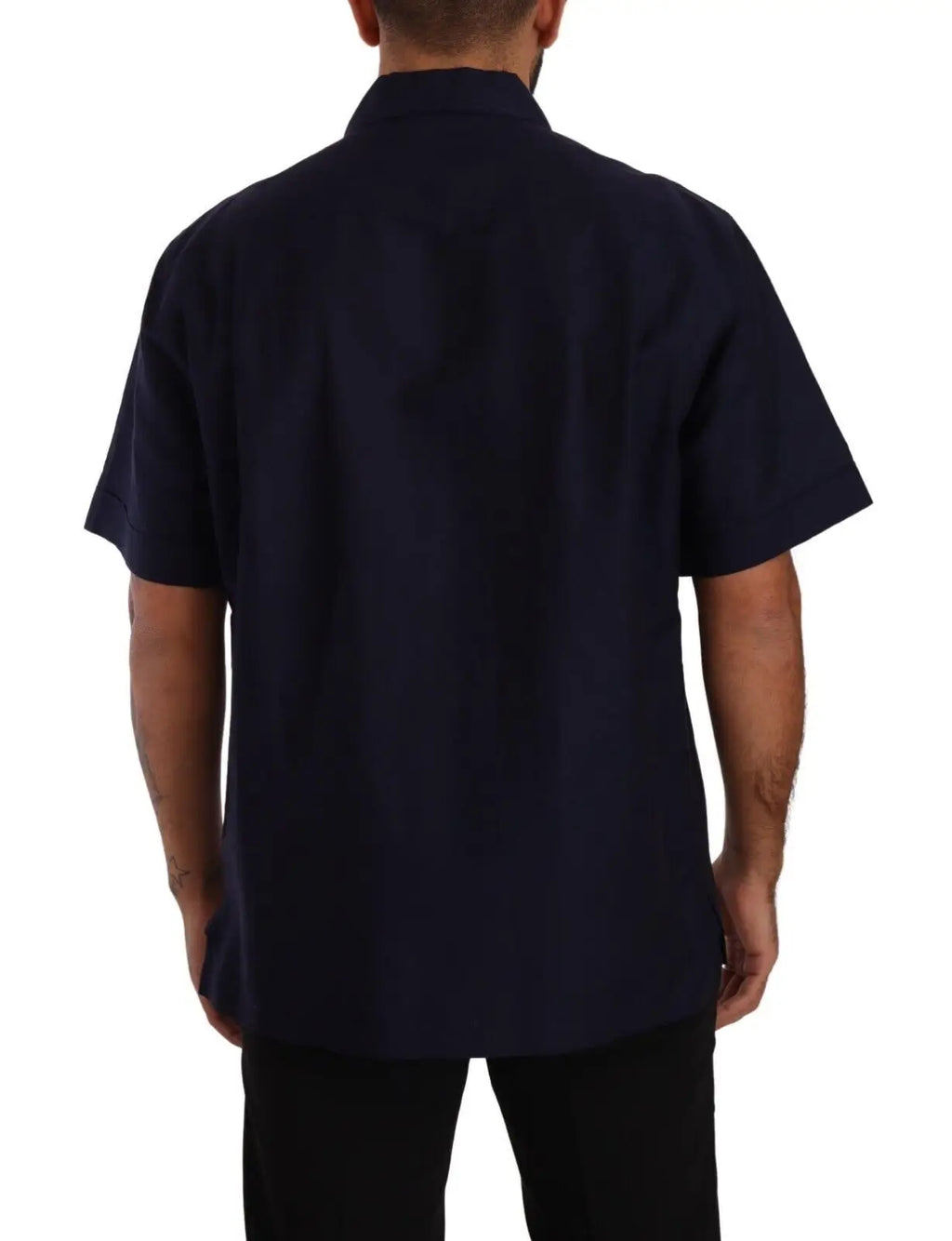 Chemise courte à manches courtes dolce & gabbana bleu marine avec col classique et boutons sur le devant