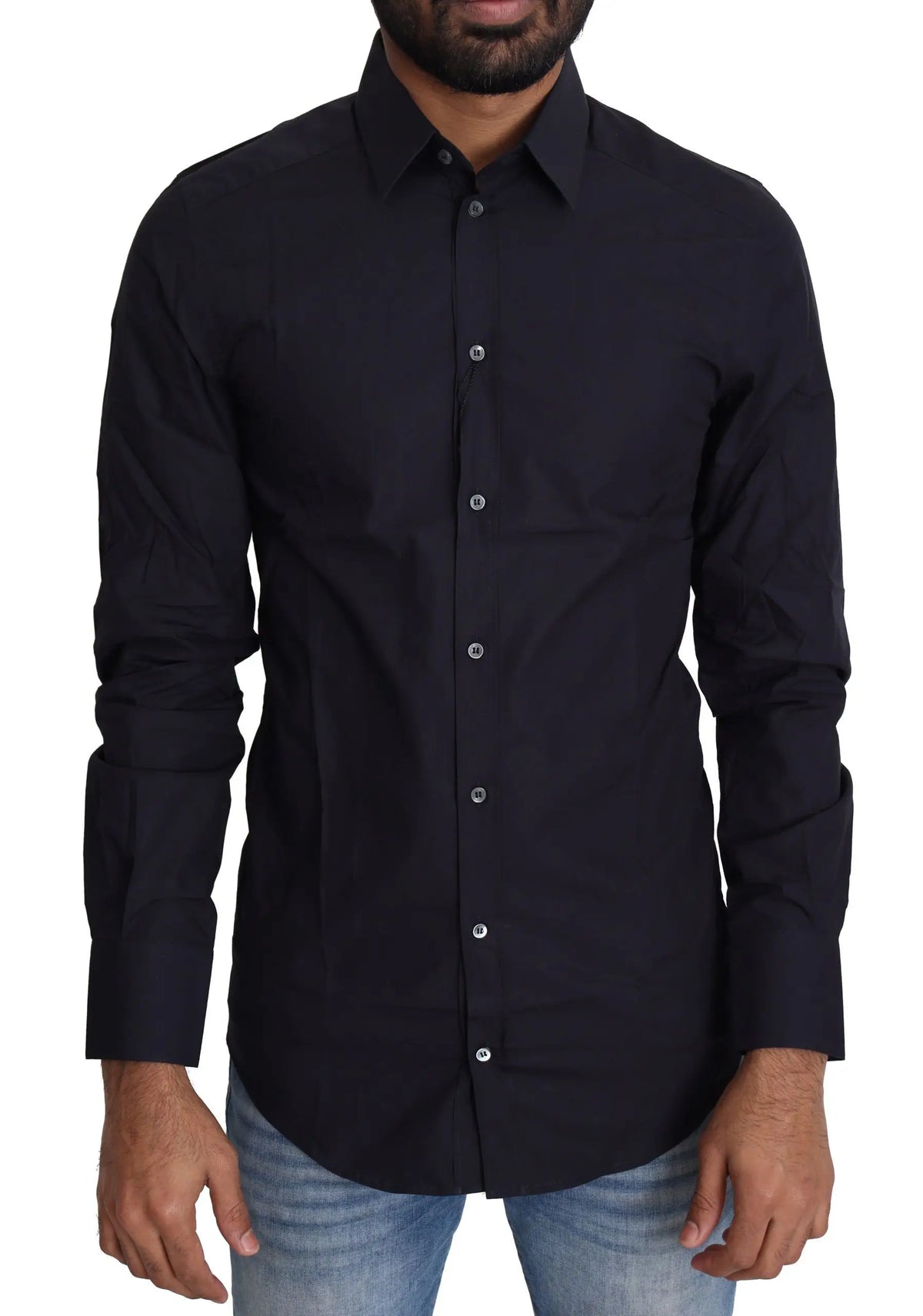 Chemise habillée pour homme dolce & gabbana noire en coton avec col classique et boutons argentés