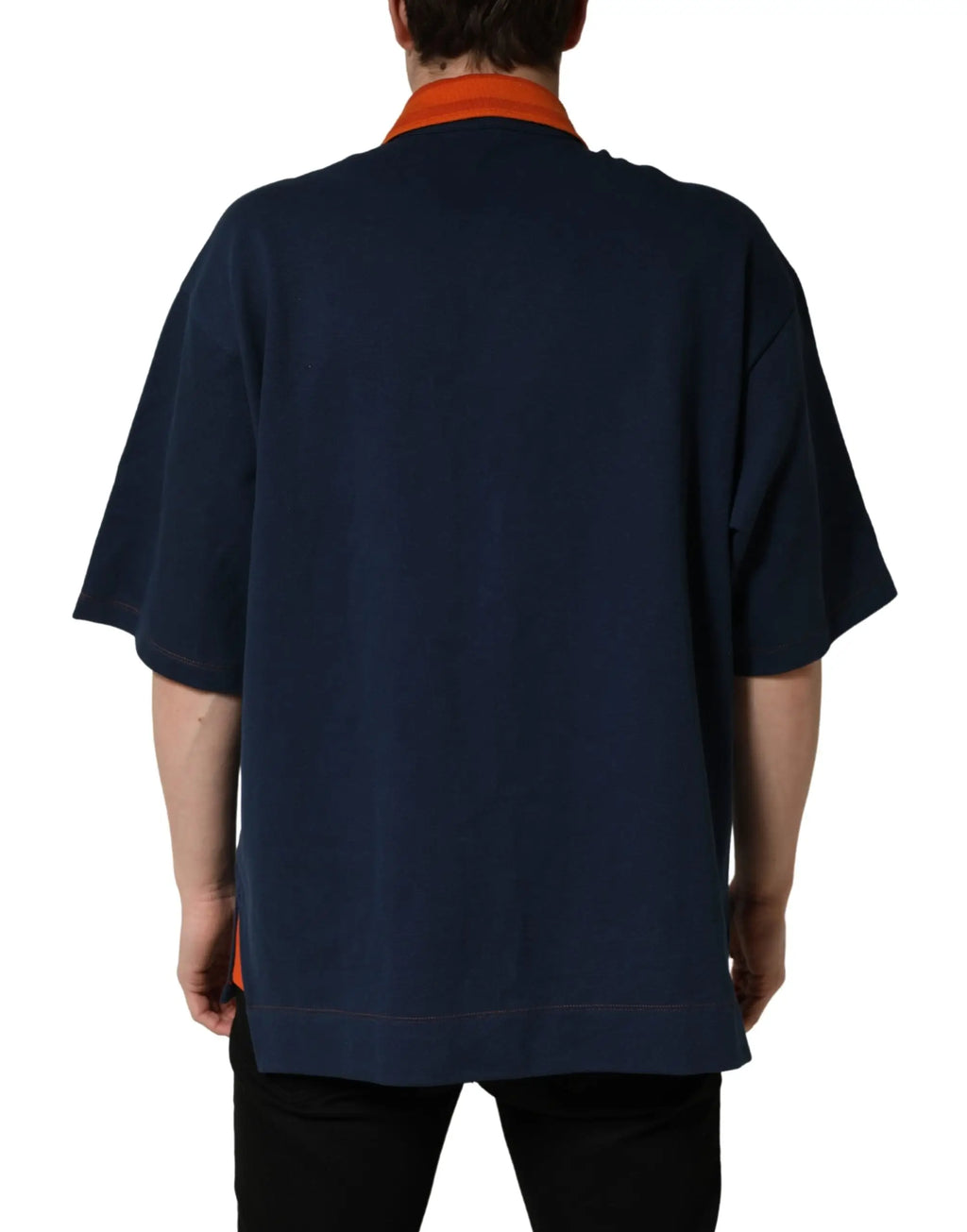 Polo homme dolce & gabbana en coton bleu marine avec col orange et manches courtes logo visible