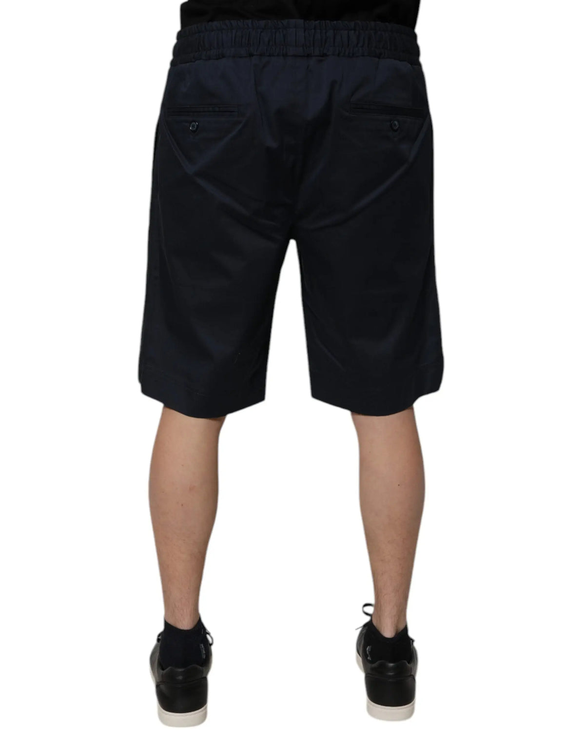 Vue arrière des bermudas pour hommes dolce & gabbana en coton bleu marine avec ceinture élastique et deux poches arrière