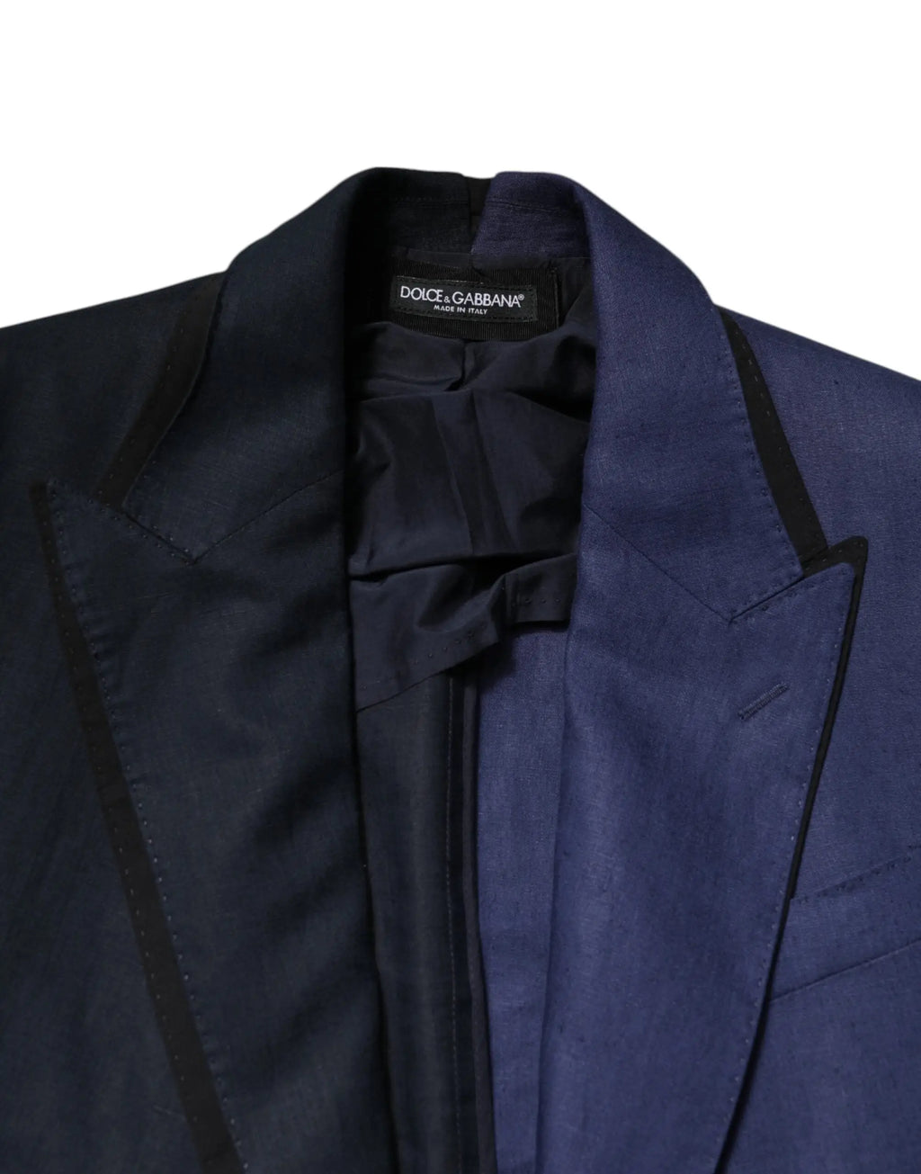 Veste de costume dolce & gabbana bleu marine double boutonnage avec revers et bordures en satin noir