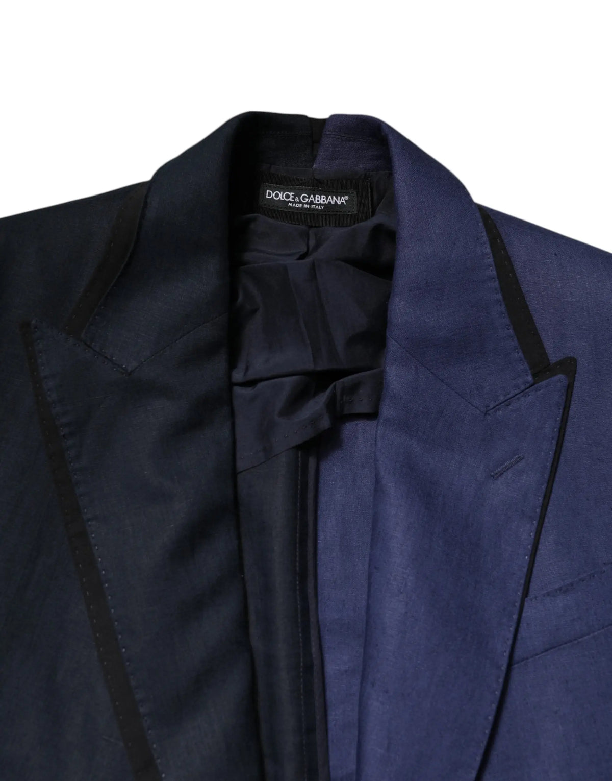 Veste de costume dolce & gabbana bleu marine double boutonnage avec revers et bordures en satin noir