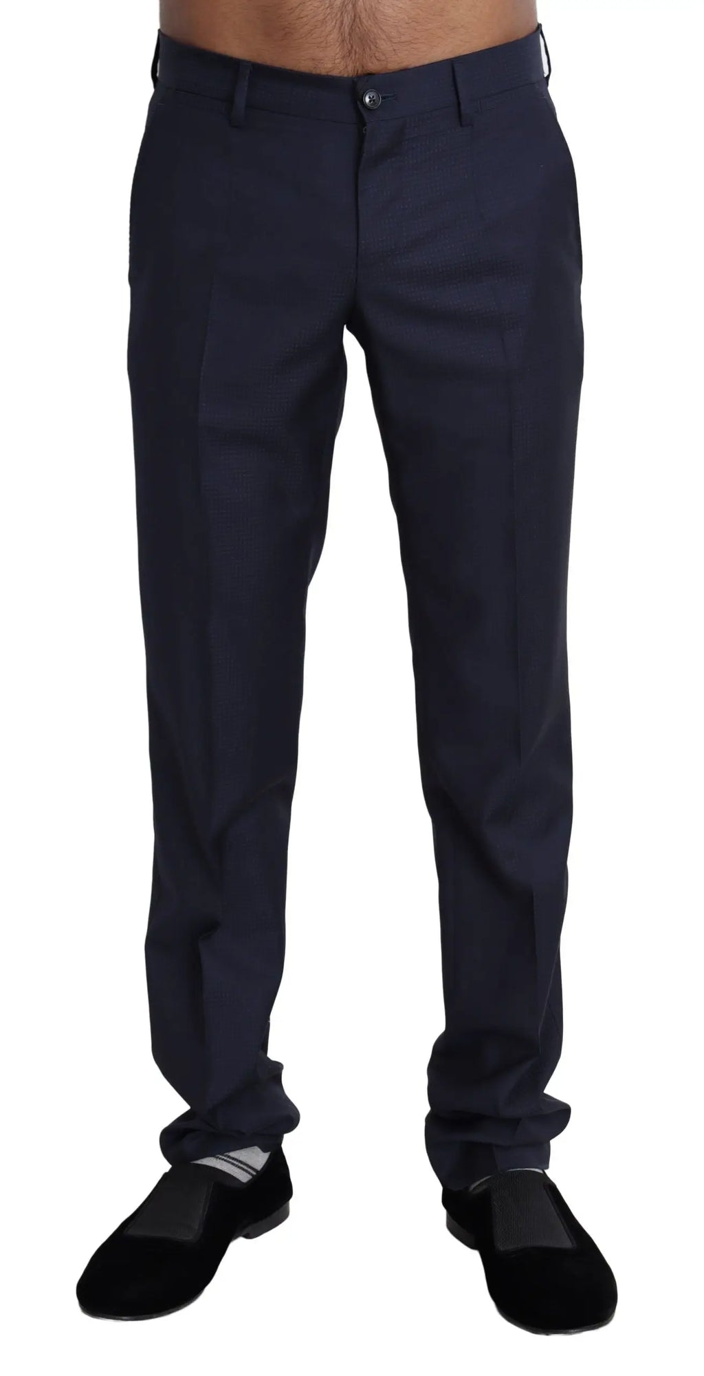 Pantalon formel pour homme dolce & gabbana bleu marine en tissu sombre avec coupe ajustée et plis subtils