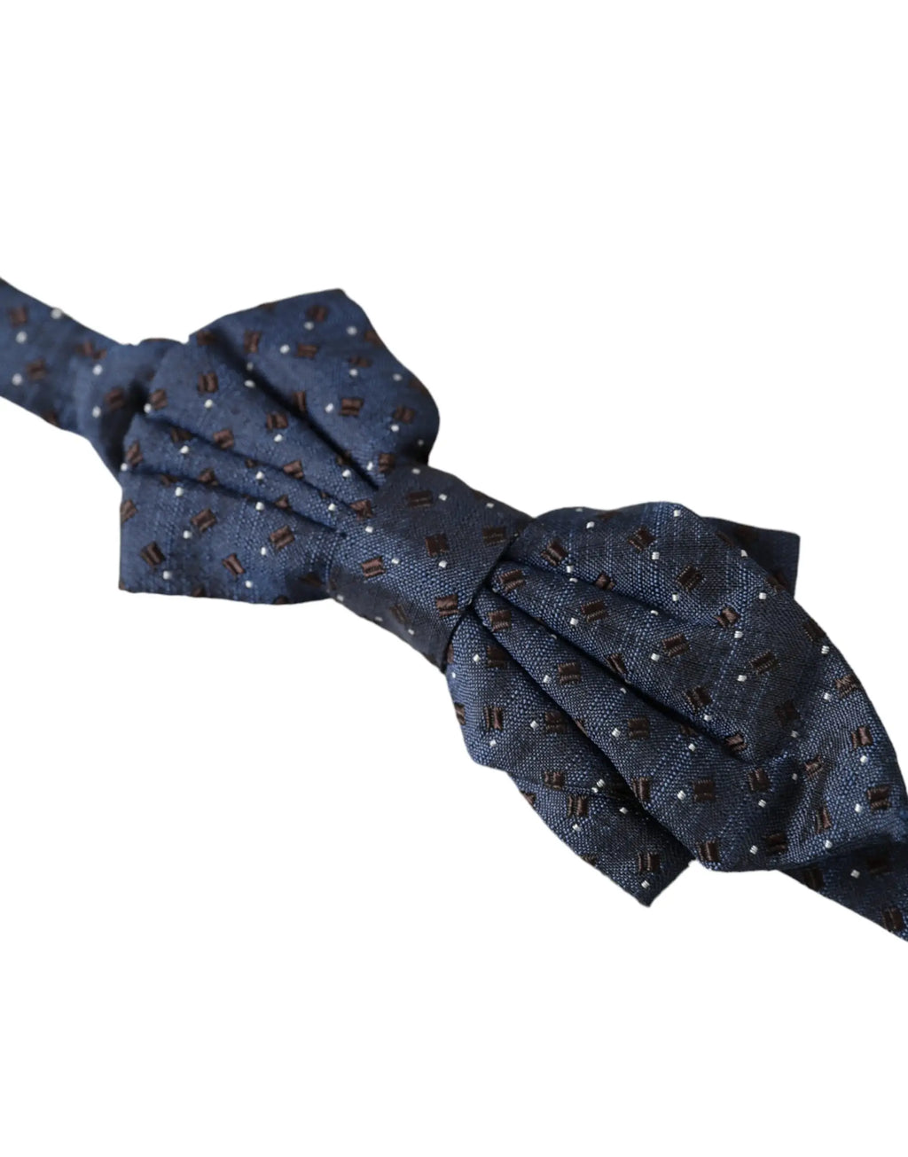 Dolce & gabbana nœud papillon homme en soie bleu marine avec motif subtil de rectangles marron et points blancs ajustable