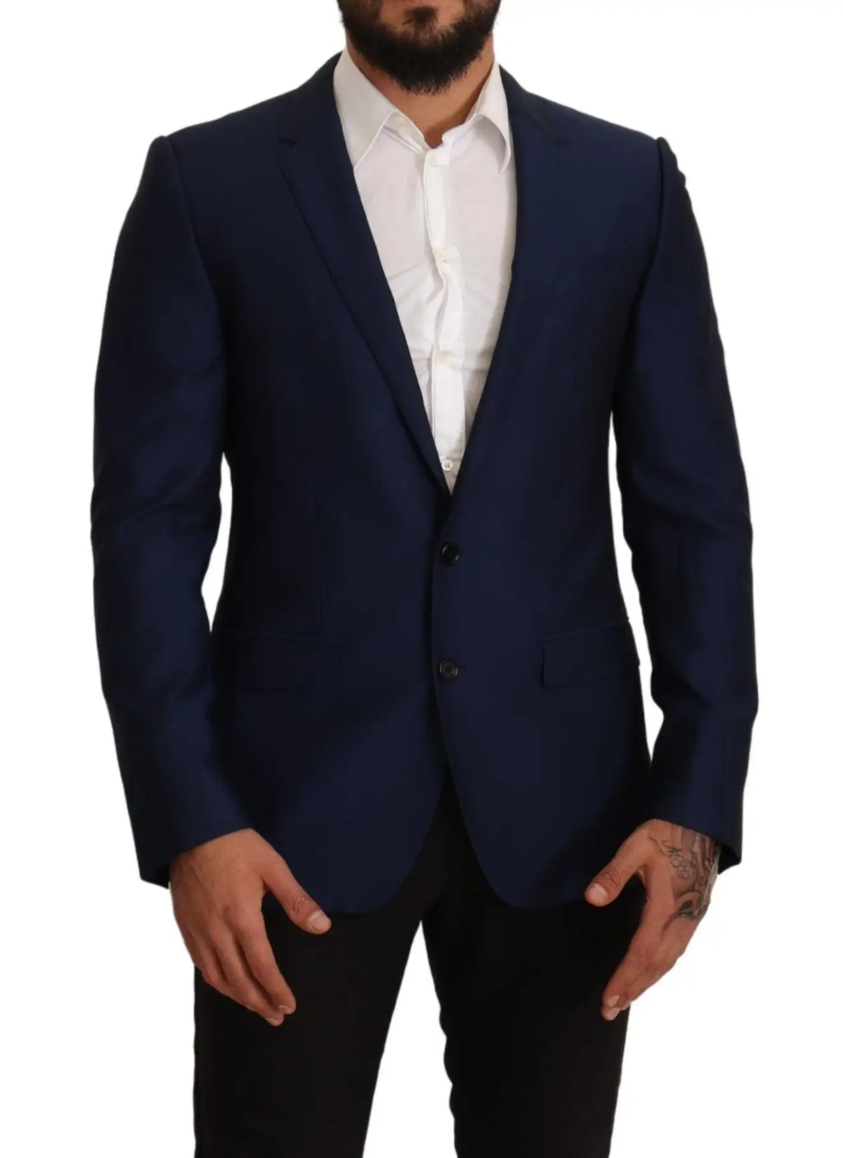 Veste dolce & gabbana martini bleu marine en laine avec revers crantés et deux boutons devant slim fit